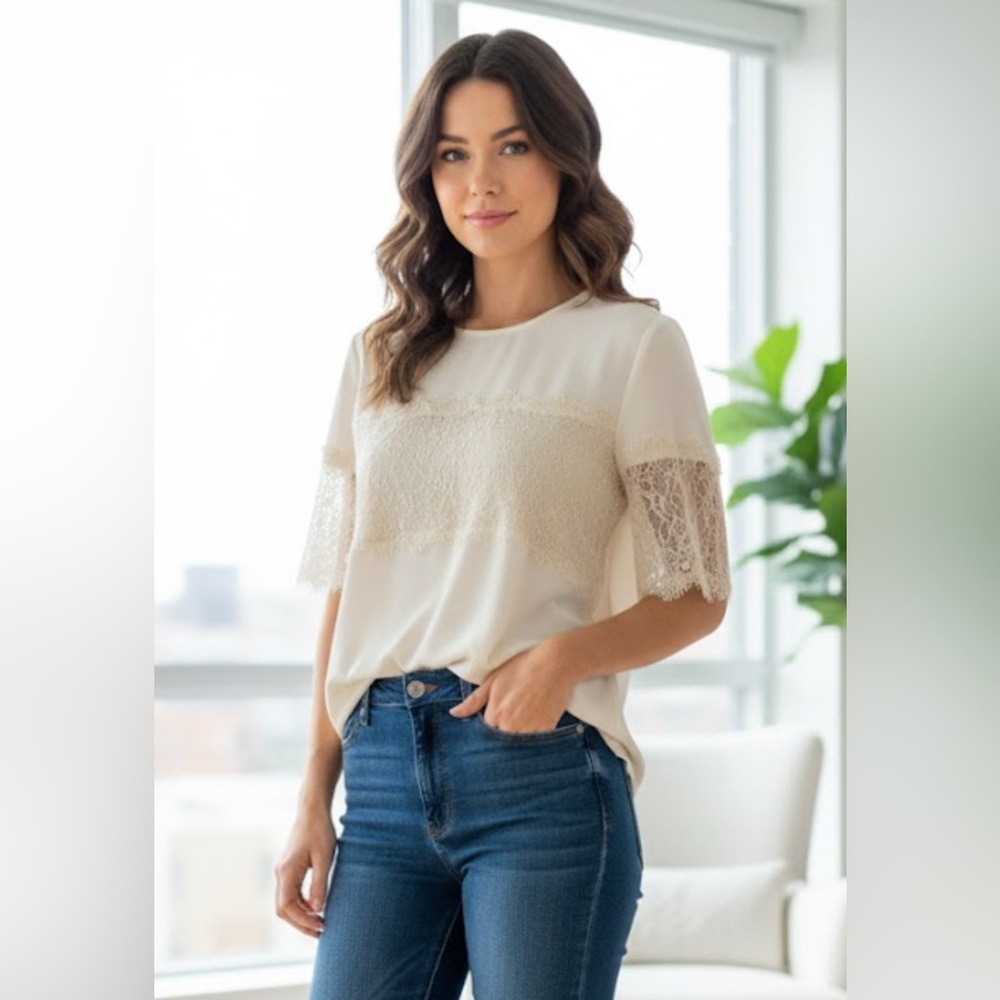 Zara Cream Lace Women's Top size medium
